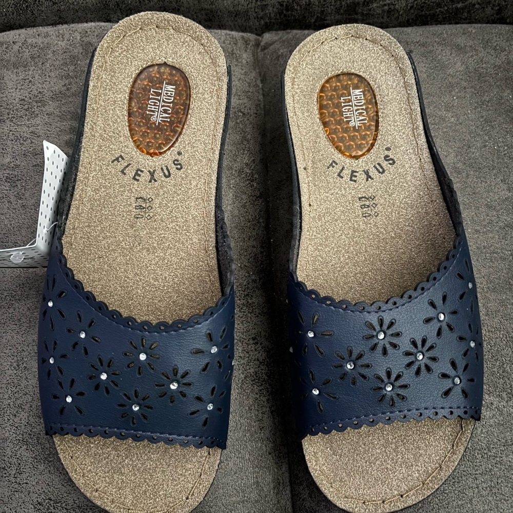 Spring Step Navy Sandals with Floral Cutouts